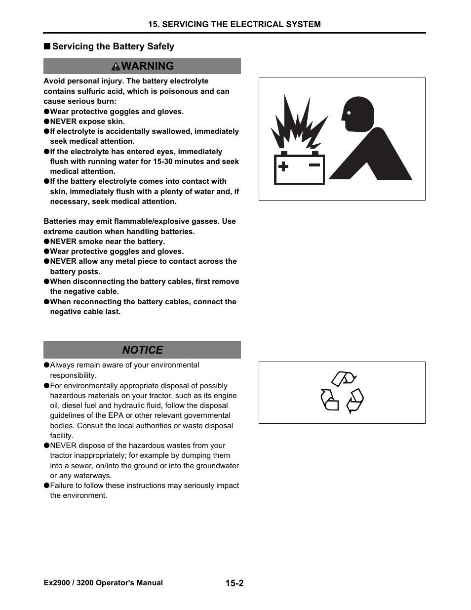 Servicing the battery safely, Servicing the battery safely -2, Warning notice | Cub Cadet EX3200 User Manual | Page 118 / 134