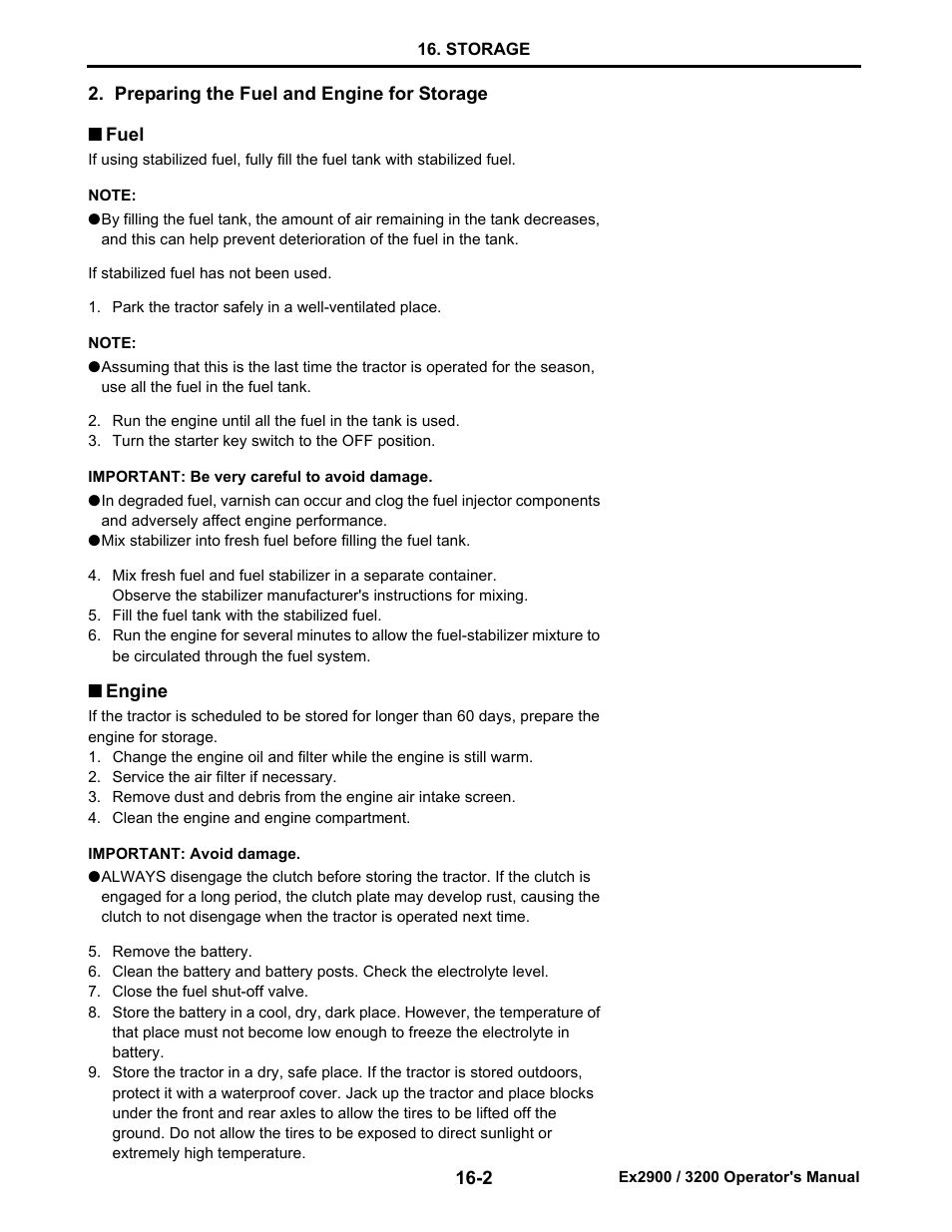 Preparing the fuel and engine for storage, Fuel, Engine | Preparing the fuel and engine for storage -2, Fuel -2, Engine -2 | Cub Cadet EX3200 User Manual | Page 127 / 134