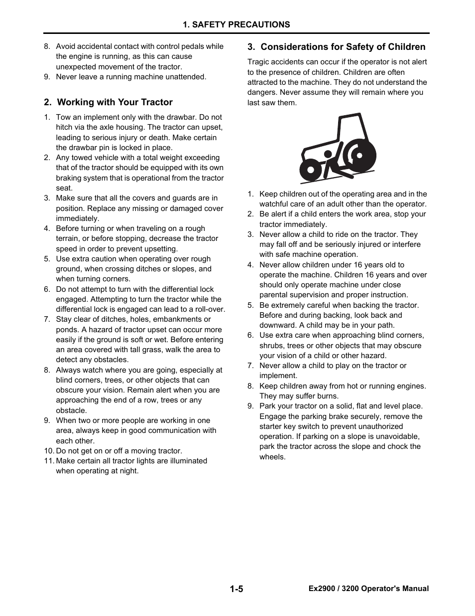 Working with your tractor, Considerations for safety of children | Cub Cadet EX3200 User Manual | Page 13 / 134