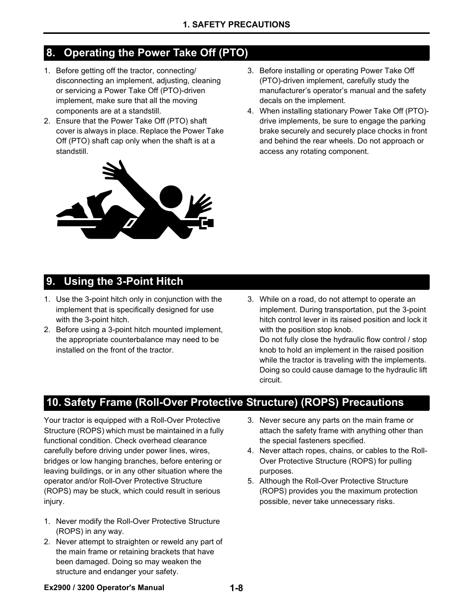 Operating the power take off (pto), Using the 3-point hitch | Cub Cadet EX3200 User Manual | Page 16 / 134