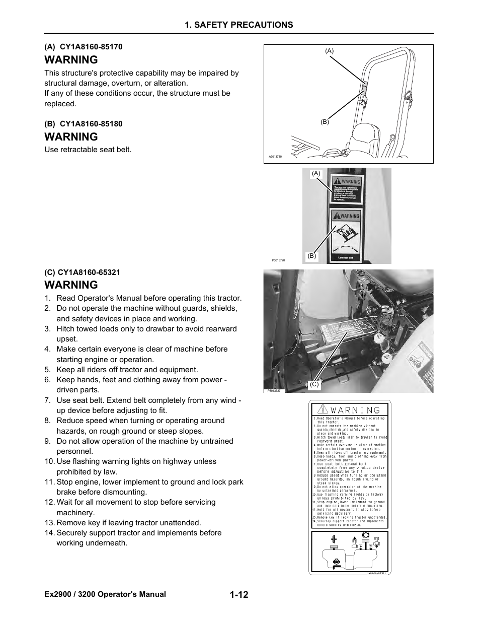 Warning | Cub Cadet EX3200 User Manual | Page 20 / 134