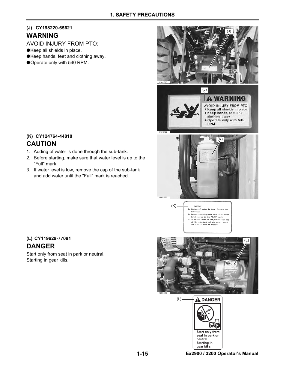 Warning, Caution, Danger | Avoid injury from pto | Cub Cadet EX3200 User Manual | Page 23 / 134