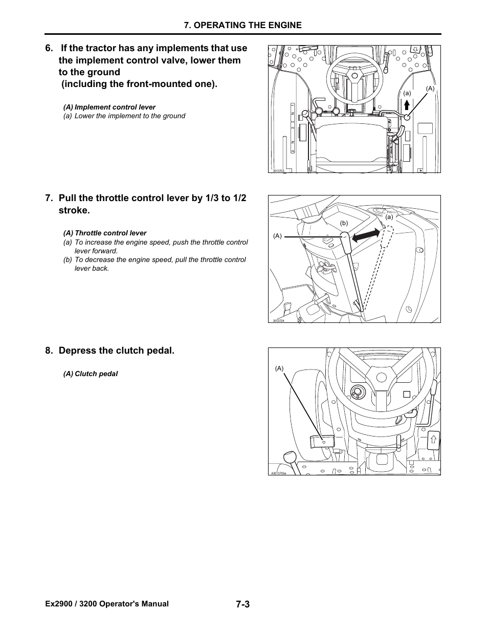 Depress the clutch pedal | Cub Cadet EX3200 User Manual | Page 36 / 134