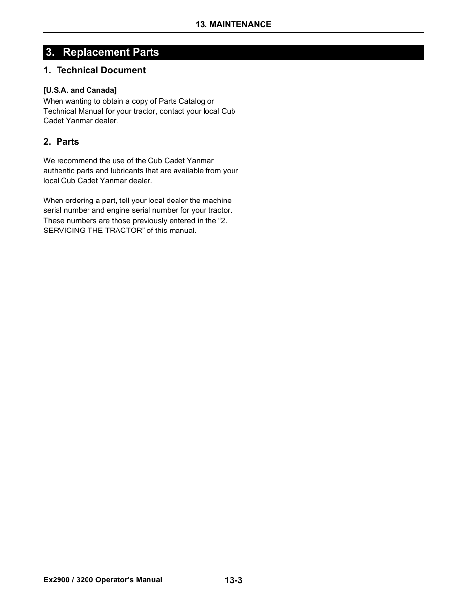 Replacement parts, Technical document, Parts | Replacement parts -3, Technical document -3 2. parts -3 | Cub Cadet EX3200 User Manual | Page 82 / 134