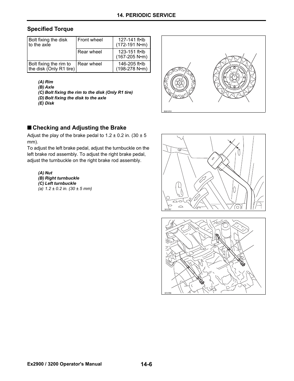 Checking and adjusting the brake, Checking and adjusting the brake -6, Specified torque | Periodic service | Cub Cadet EX3200 User Manual | Page 88 / 134