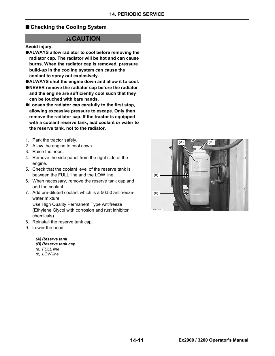 Checking the cooling system, Checking the cooling system -11, Caution | Cub Cadet EX3200 User Manual | Page 93 / 134