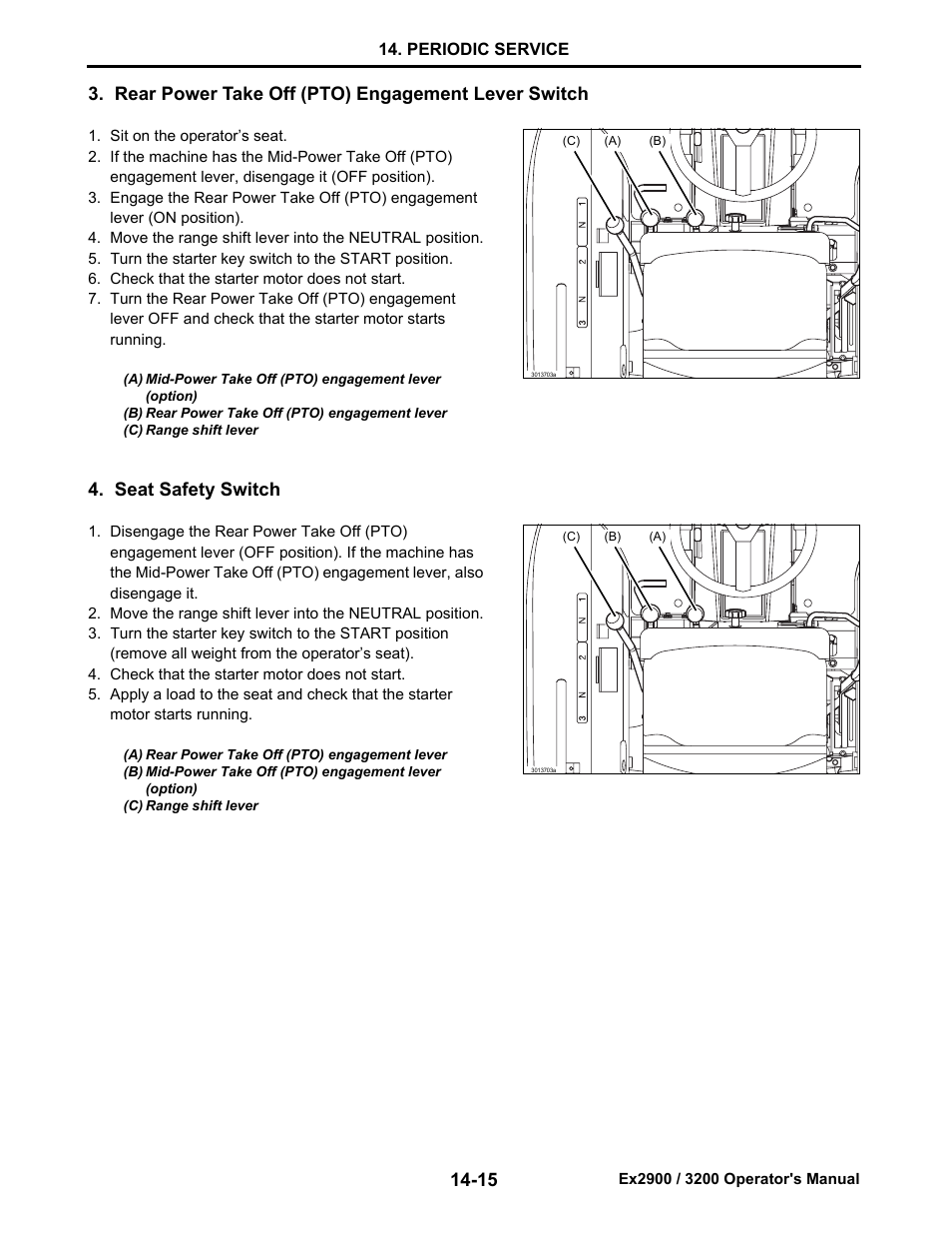 Rear power take off (pto) engagement lever switch, Seat safety switch | Cub Cadet EX3200 User Manual | Page 97 / 134