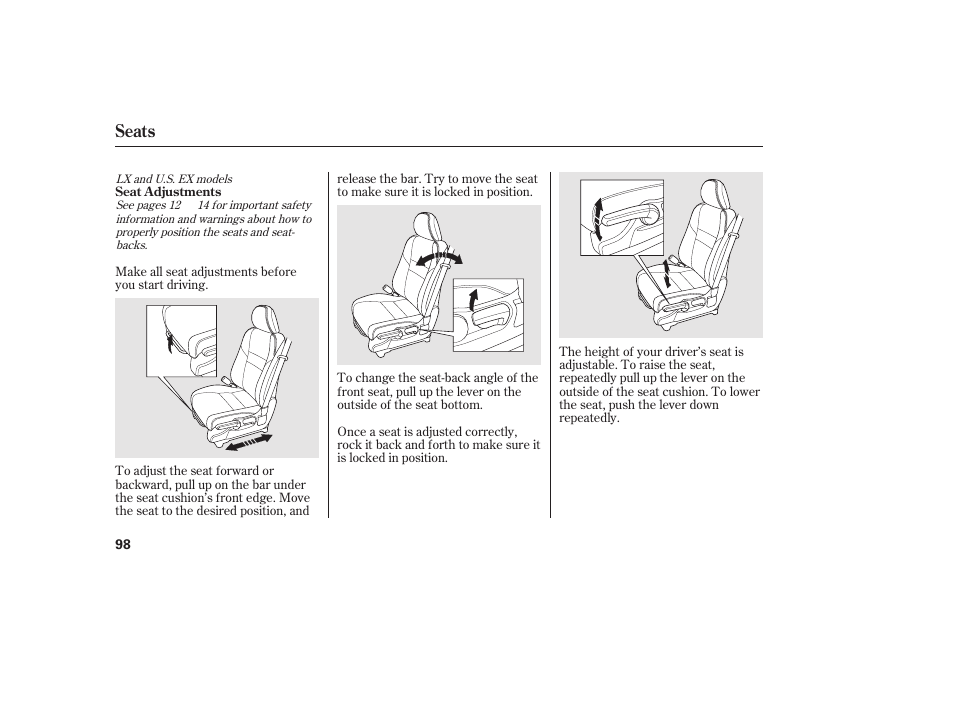 Seats | HONDA 2010 CR-V User Manual | Page 104 / 446