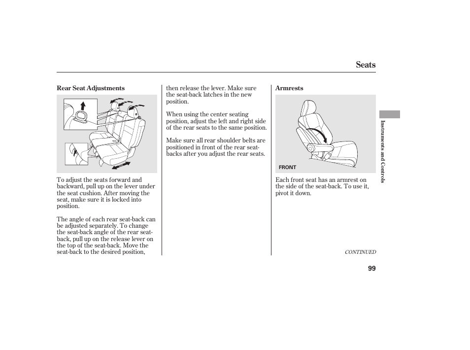 Seats | HONDA 2010 CR-V User Manual | Page 105 / 446