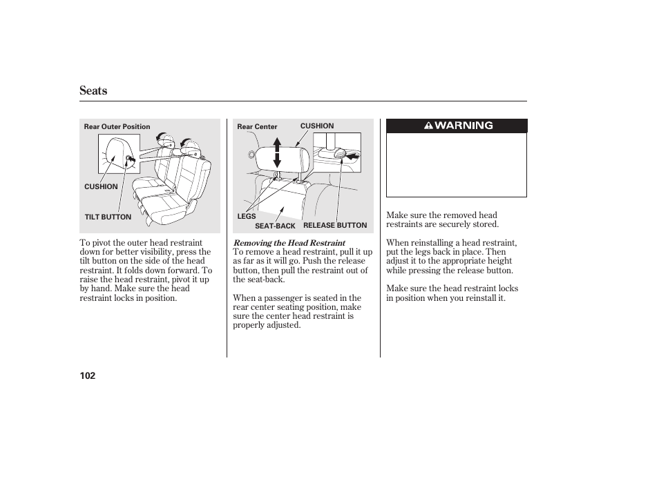Seats | HONDA 2010 CR-V User Manual | Page 108 / 446