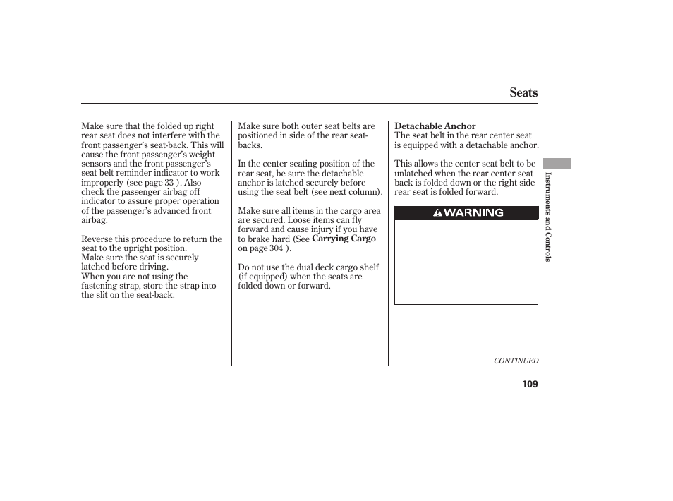 Seats | HONDA 2010 CR-V User Manual | Page 115 / 446