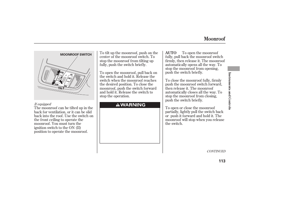 Moonroof | HONDA 2010 CR-V User Manual | Page 119 / 446