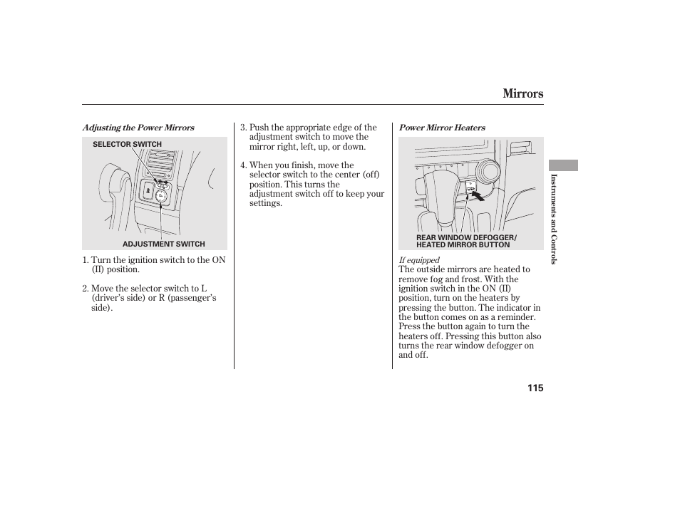 Mirrors | HONDA 2010 CR-V User Manual | Page 121 / 446