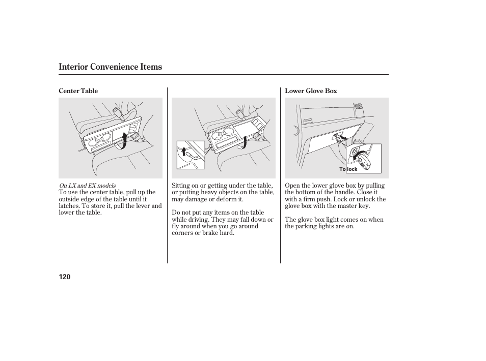 Interior convenience items | HONDA 2010 CR-V User Manual | Page 126 / 446