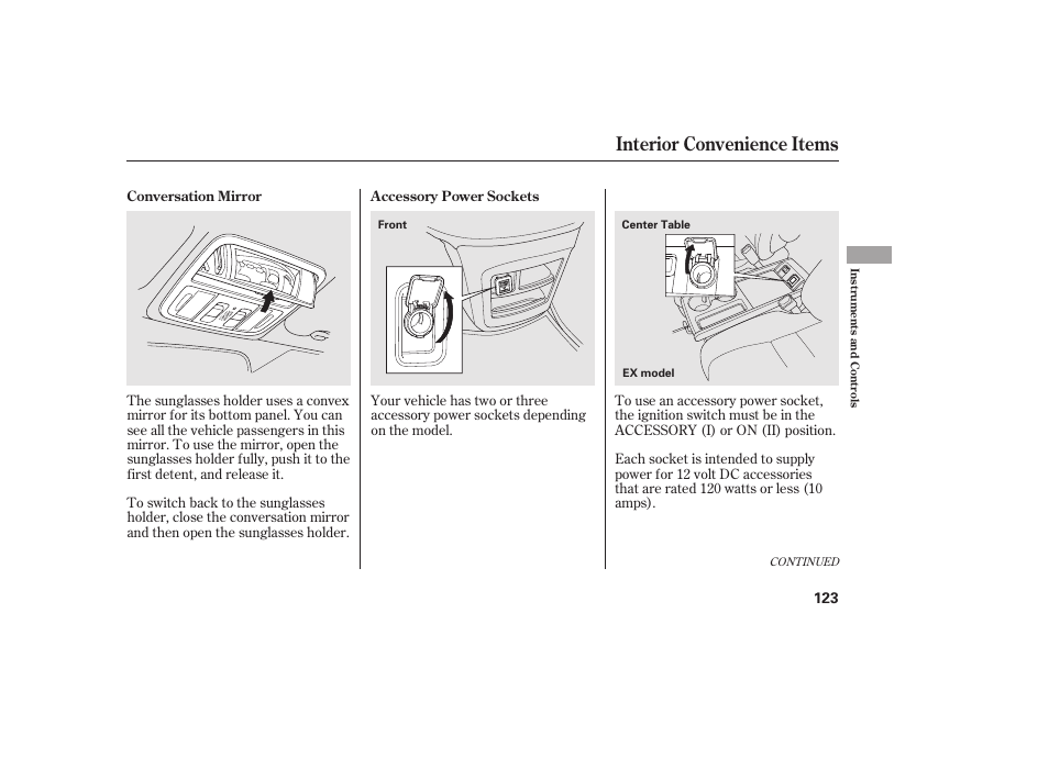 Interior convenience items | HONDA 2010 CR-V User Manual | Page 129 / 446