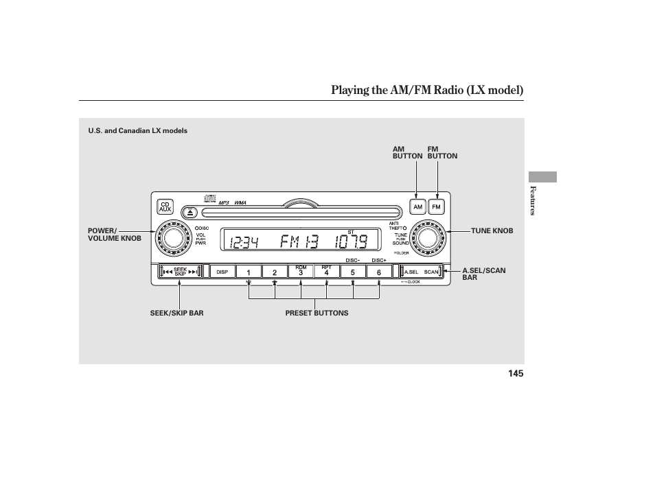 Playing the am/fm radio (lx model) | HONDA 2010 CR-V User Manual | Page 151 / 446