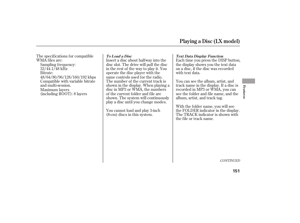 Playing a disc (lx model) | HONDA 2010 CR-V User Manual | Page 157 / 446