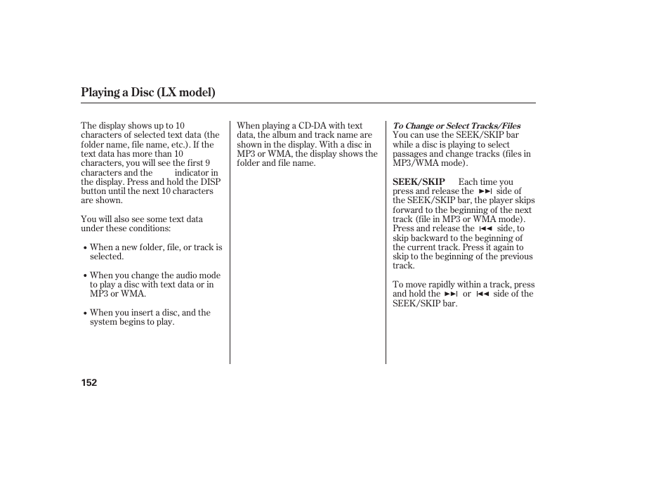 Playing a disc (lx model) | HONDA 2010 CR-V User Manual | Page 158 / 446