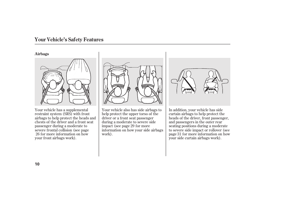 Your vehicle’s safety features | HONDA 2010 CR-V User Manual | Page 16 / 446