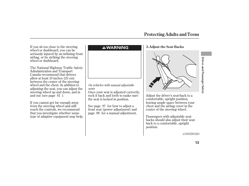 Protecting adults and teens | HONDA 2010 CR-V User Manual | Page 19 / 446