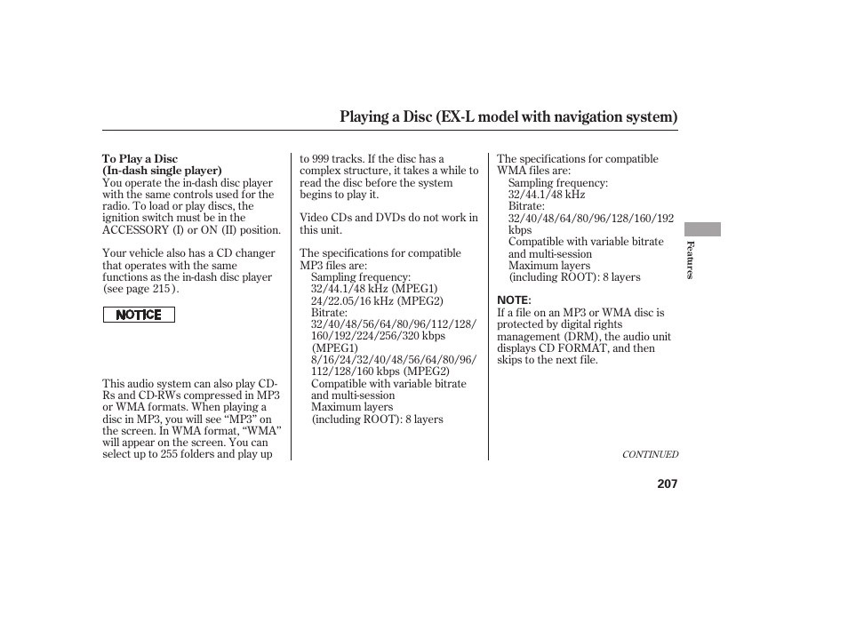 Playing a disc (ex-l model with navigation system) | HONDA 2010 CR-V User Manual | Page 213 / 446