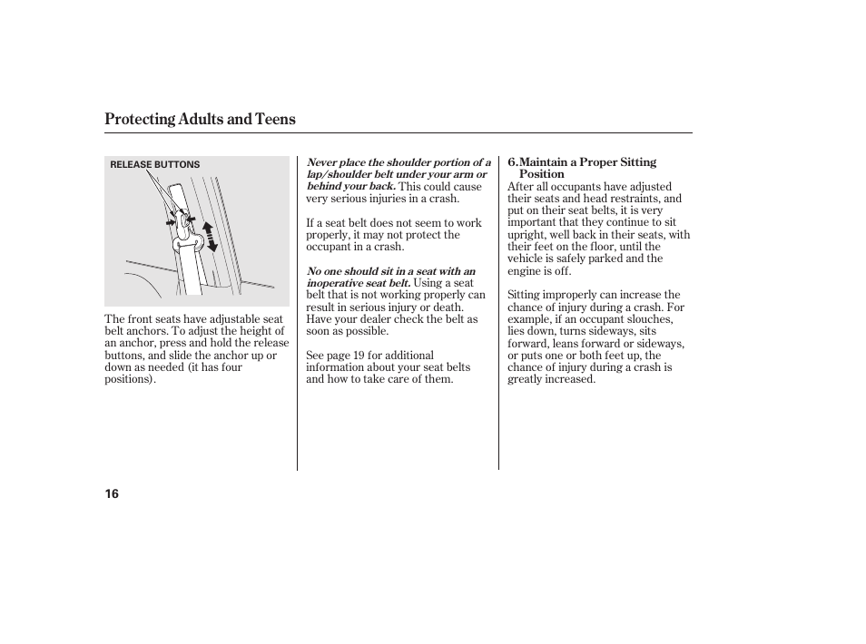 Protecting adults and teens | HONDA 2010 CR-V User Manual | Page 22 / 446