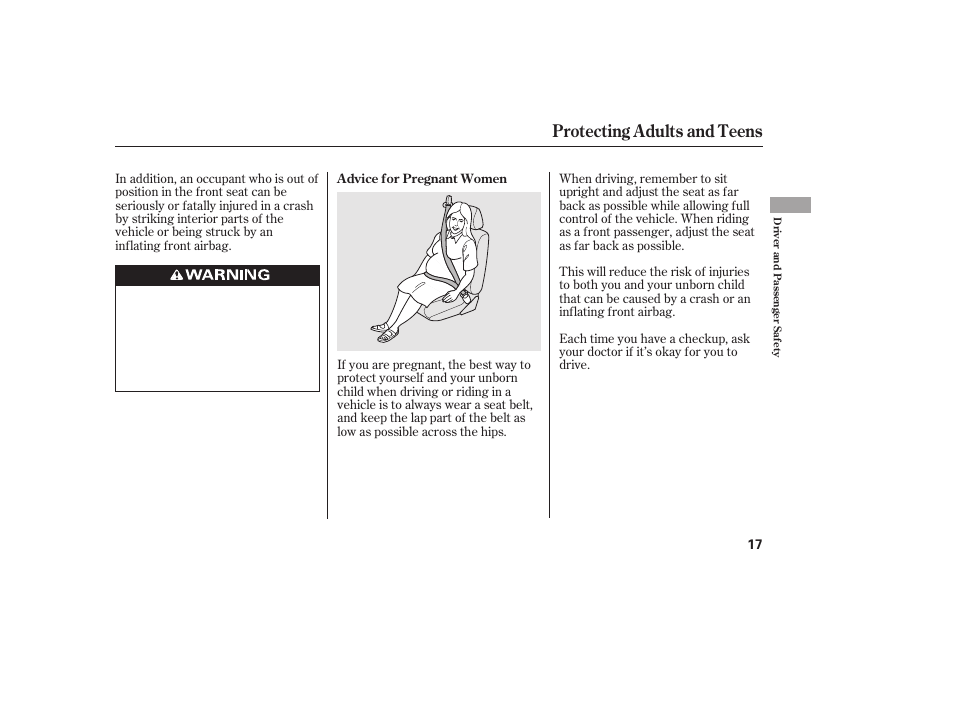 Protecting adults and teens | HONDA 2010 CR-V User Manual | Page 23 / 446