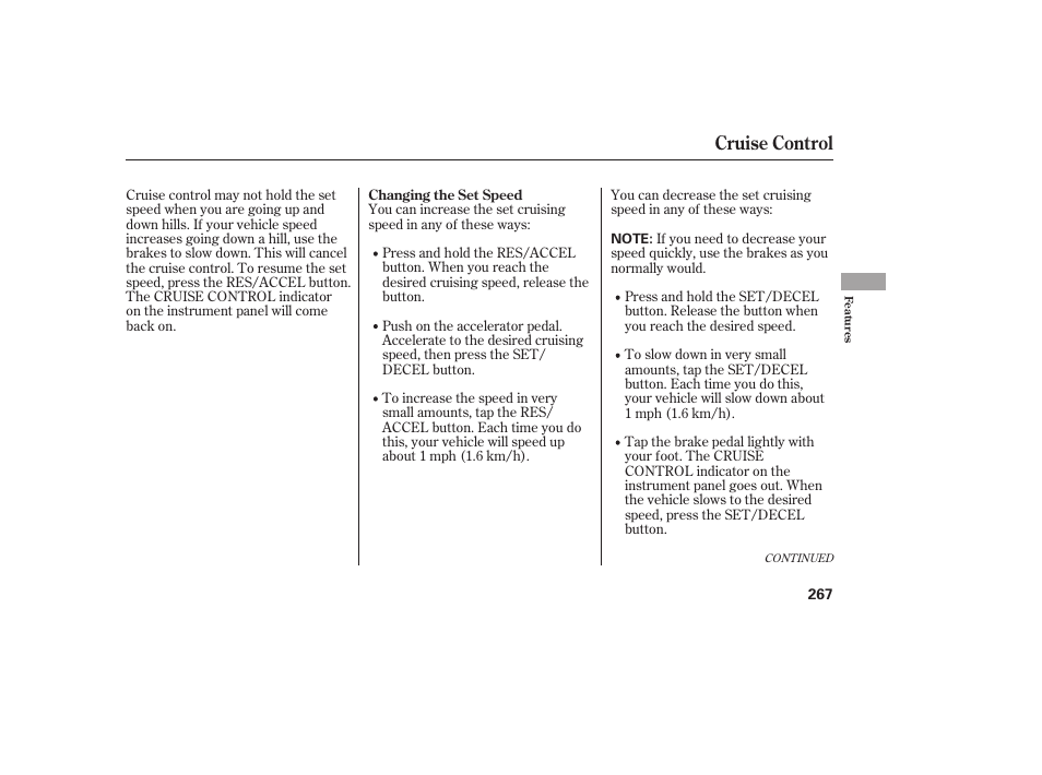Cruise control | HONDA 2010 CR-V User Manual | Page 273 / 446