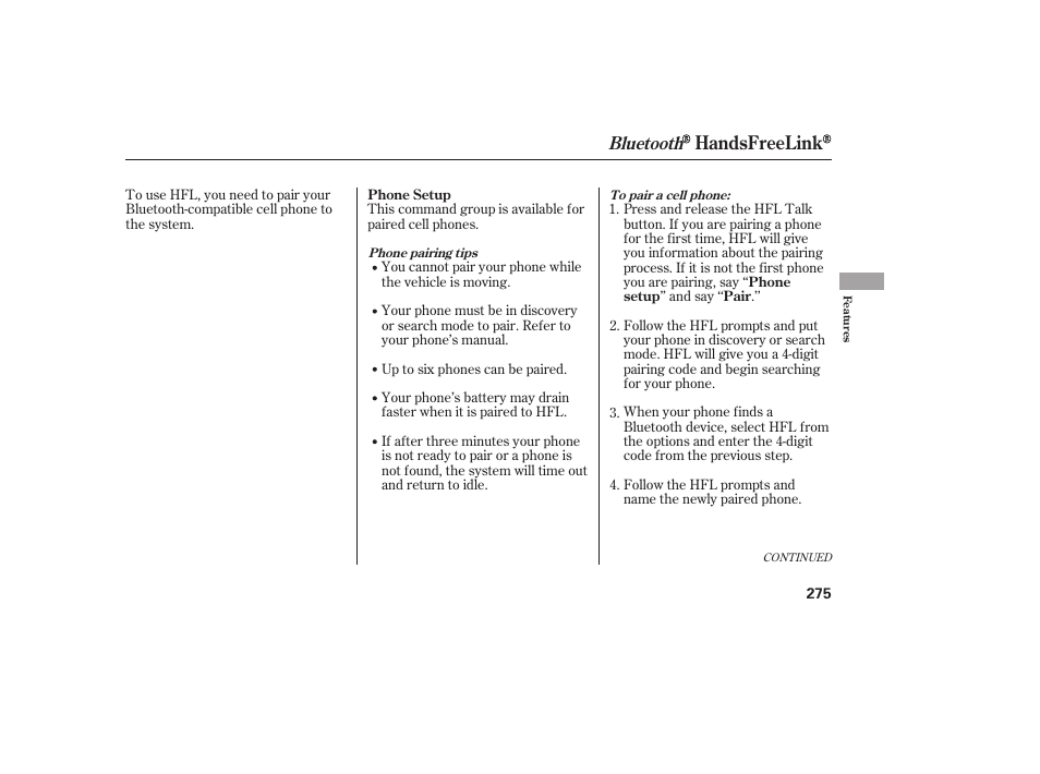 Handsfreelink, Bluetooth | HONDA 2010 CR-V User Manual | Page 281 / 446