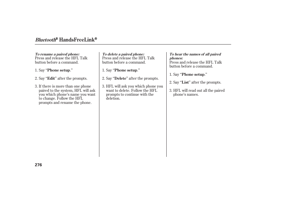 Handsfreelink, Bluetooth | HONDA 2010 CR-V User Manual | Page 282 / 446