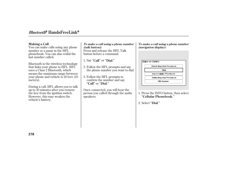 Handsfreelink, Bluetooth | HONDA 2010 CR-V User Manual | Page 284 / 446