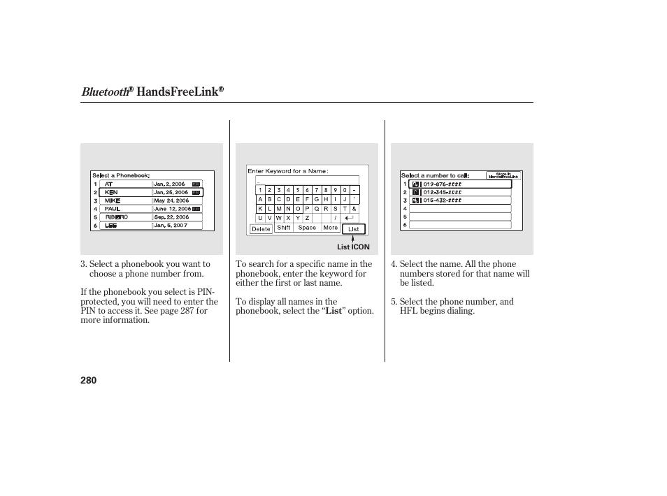 Handsfreelink, Bluetooth | HONDA 2010 CR-V User Manual | Page 286 / 446