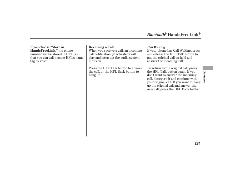 Handsfreelink, Bluetooth | HONDA 2010 CR-V User Manual | Page 287 / 446