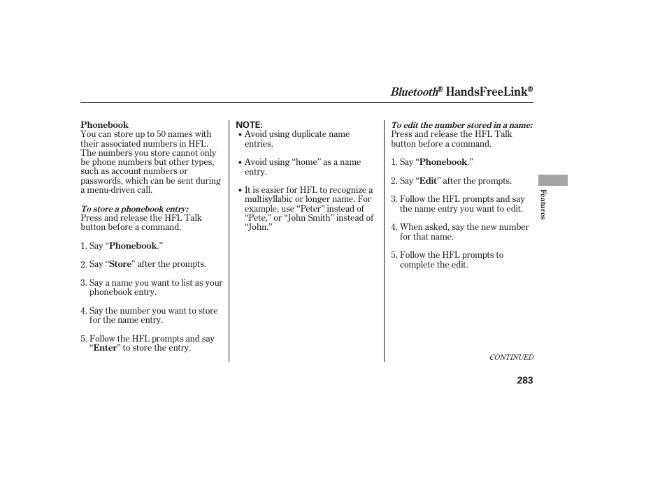 Handsfreelink, Bluetooth | HONDA 2010 CR-V User Manual | Page 289 / 446