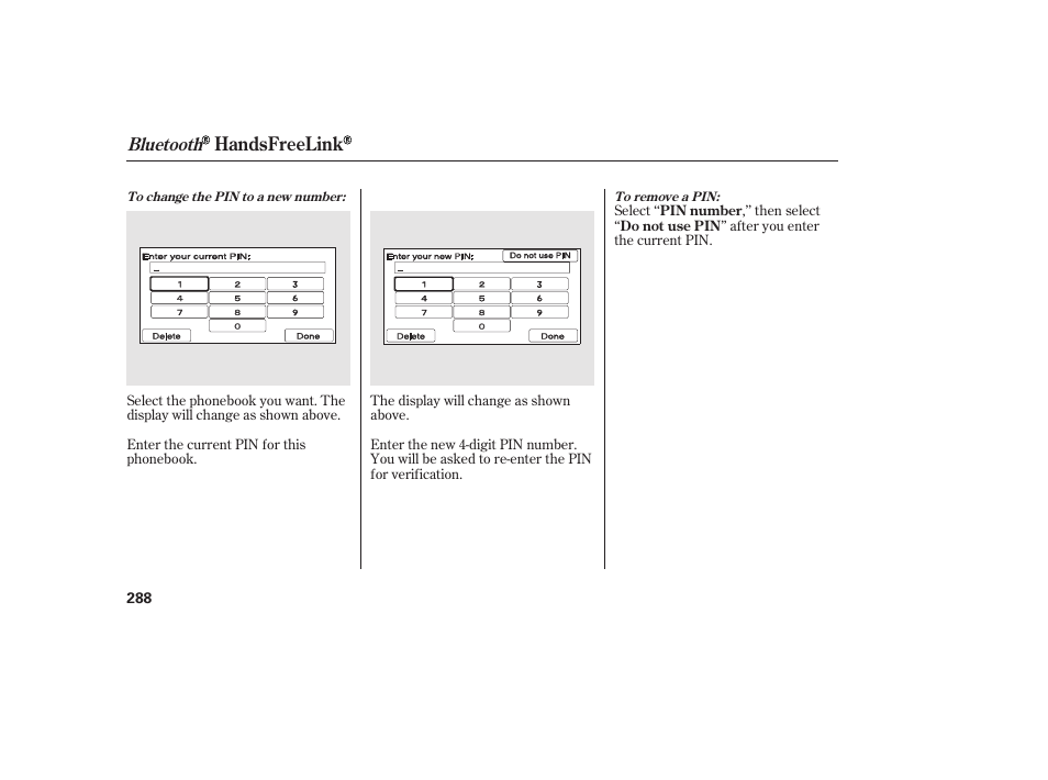 Handsfreelink, Bluetooth | HONDA 2010 CR-V User Manual | Page 294 / 446