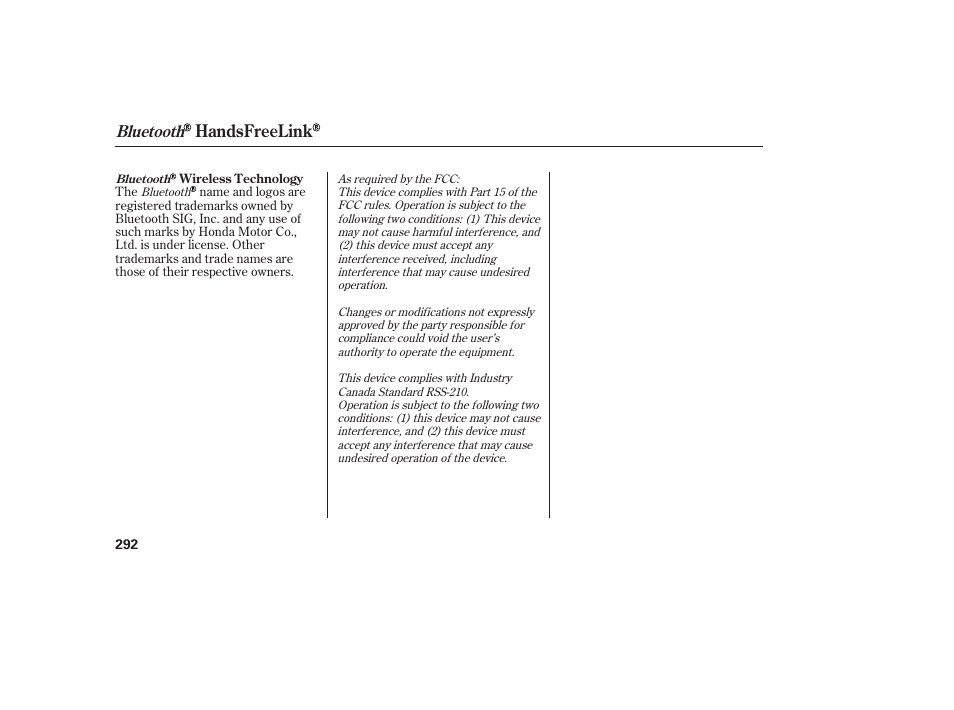 Handsfreelink, Bluetooth | HONDA 2010 CR-V User Manual | Page 298 / 446