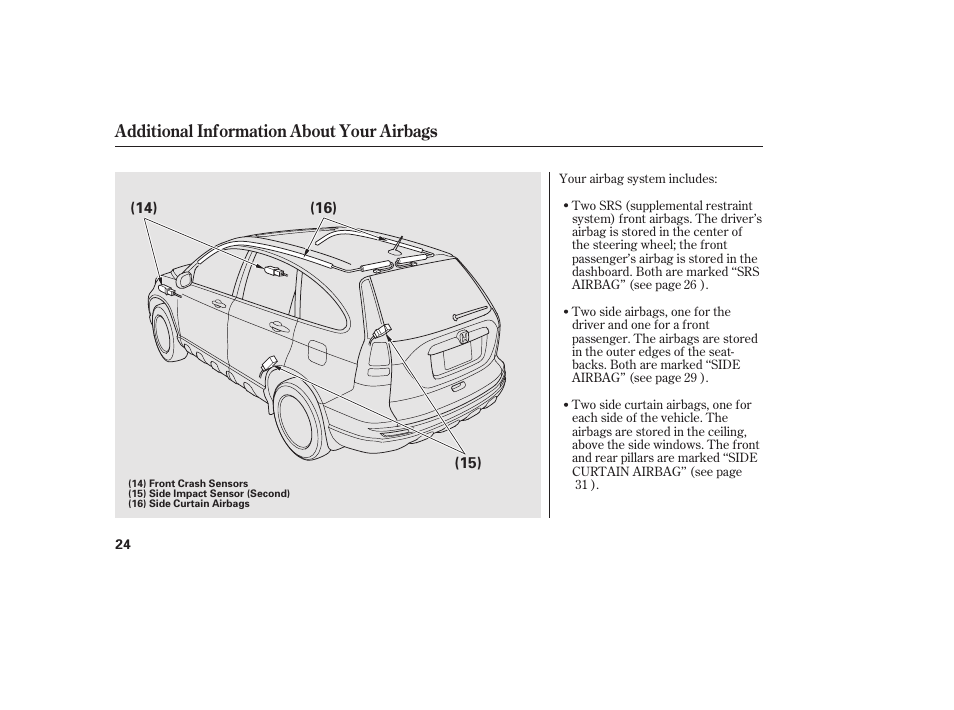 Additional information about your airbags | HONDA 2010 CR-V User Manual | Page 30 / 446