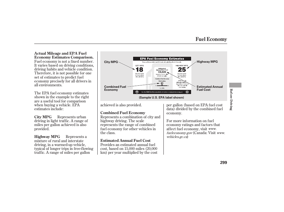 Fuel economy | HONDA 2010 CR-V User Manual | Page 305 / 446