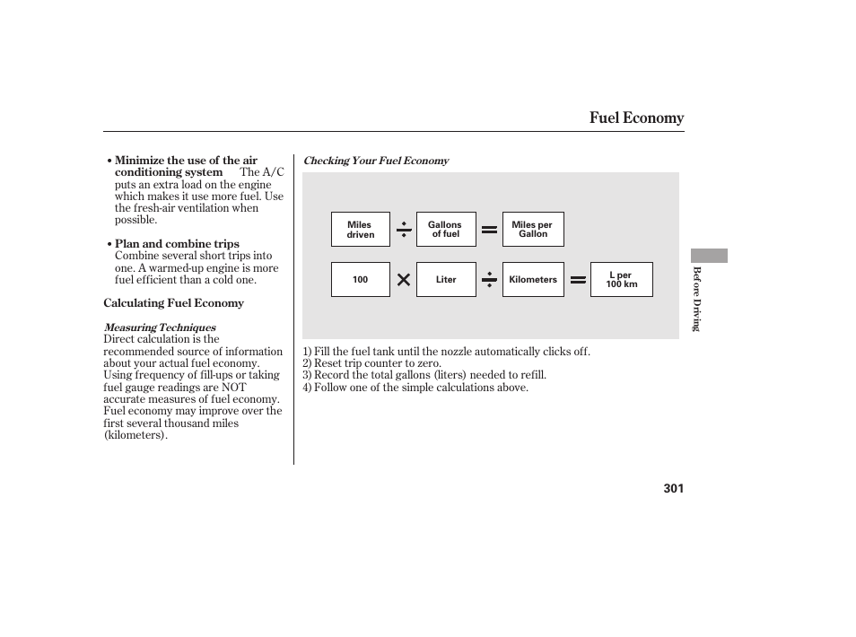 Fuel economy | HONDA 2010 CR-V User Manual | Page 307 / 446