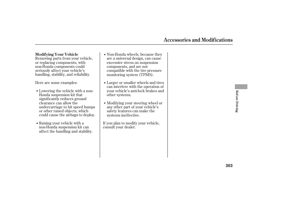 Accessories and modifications | HONDA 2010 CR-V User Manual | Page 309 / 446