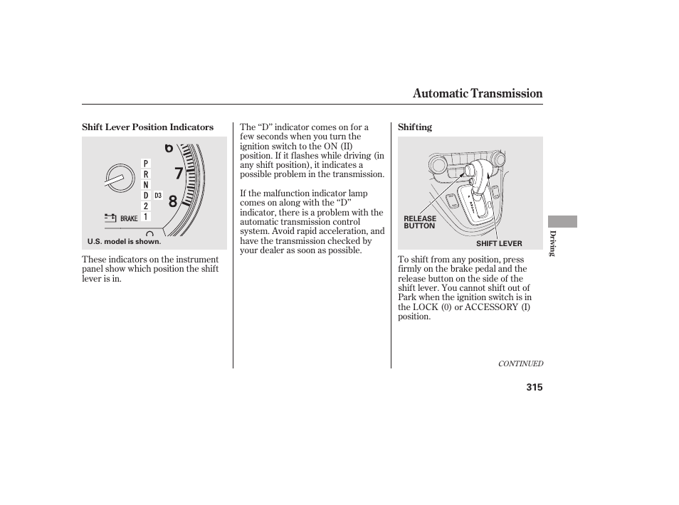 Automatic transmission | HONDA 2010 CR-V User Manual | Page 321 / 446