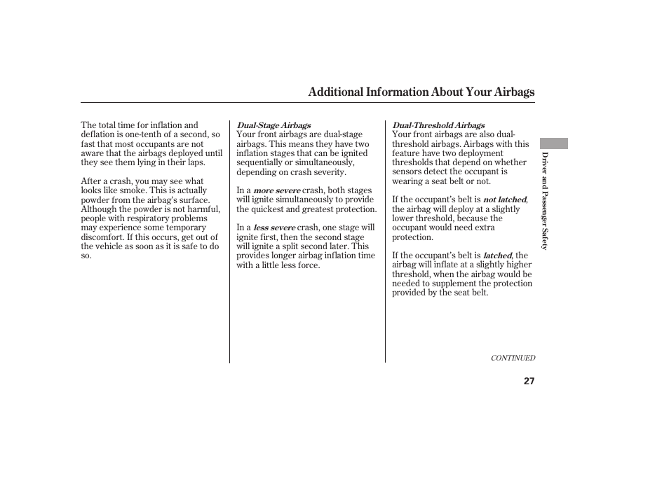 Additional information about your airbags | HONDA 2010 CR-V User Manual | Page 33 / 446