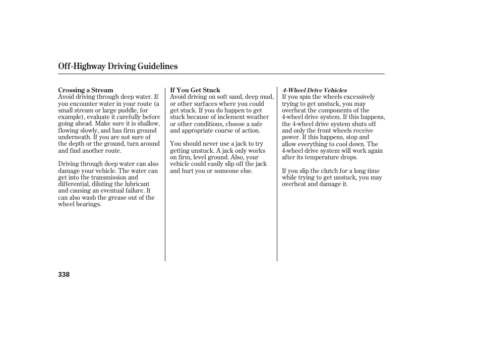 Off-highway driving guidelines | HONDA 2010 CR-V User Manual | Page 344 / 446