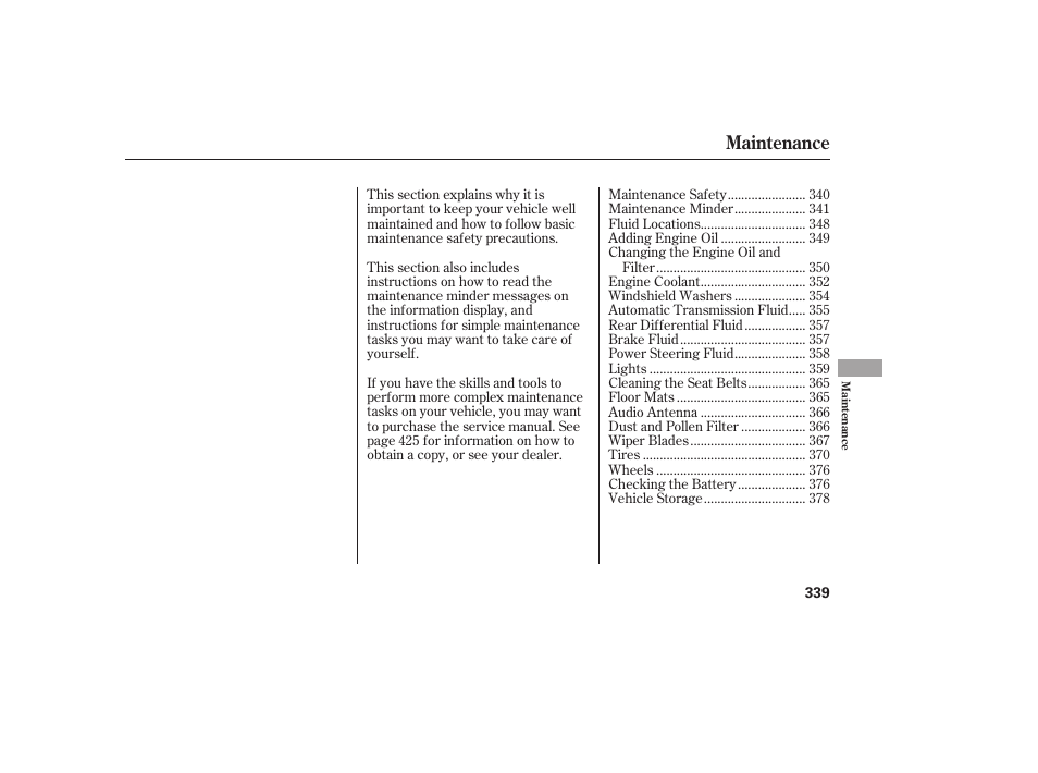 Maintenance | HONDA 2010 CR-V User Manual | Page 345 / 446