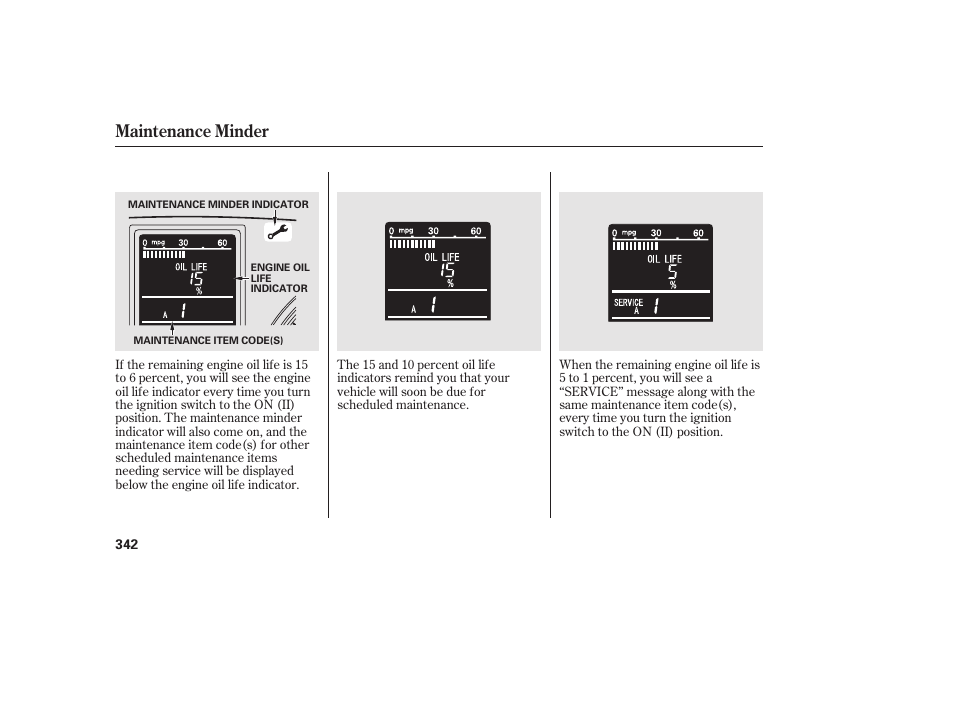 Maintenance minder | HONDA 2010 CR-V User Manual | Page 348 / 446