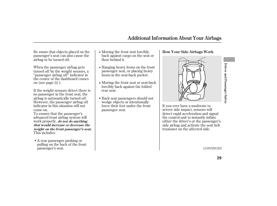 Additional information about your airbags | HONDA 2010 CR-V User Manual | Page 35 / 446