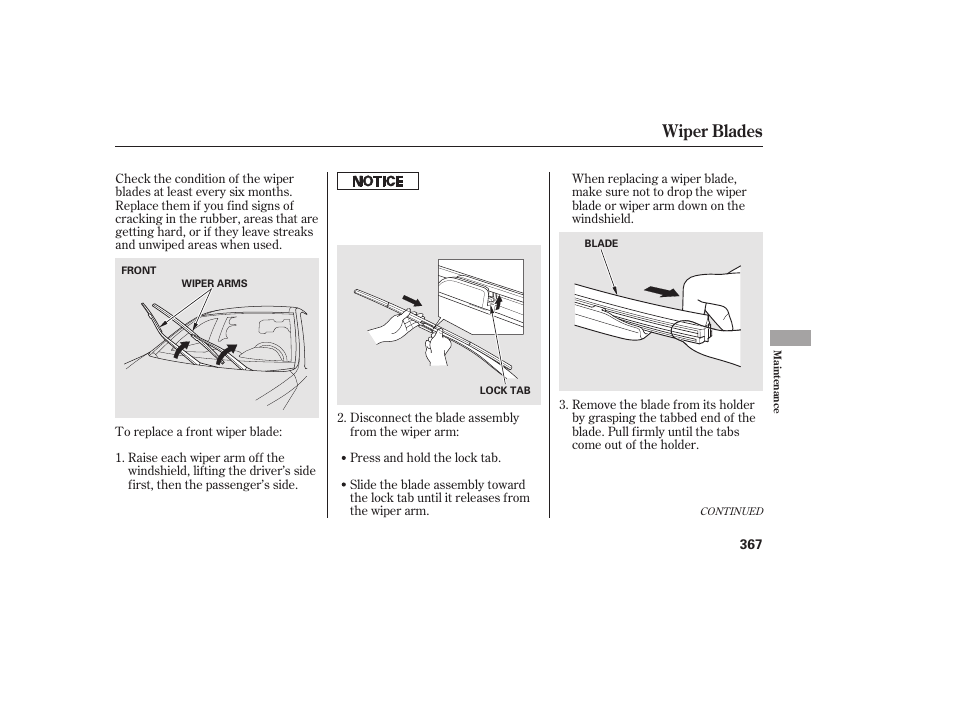 Wiper blades | HONDA 2010 CR-V User Manual | Page 373 / 446