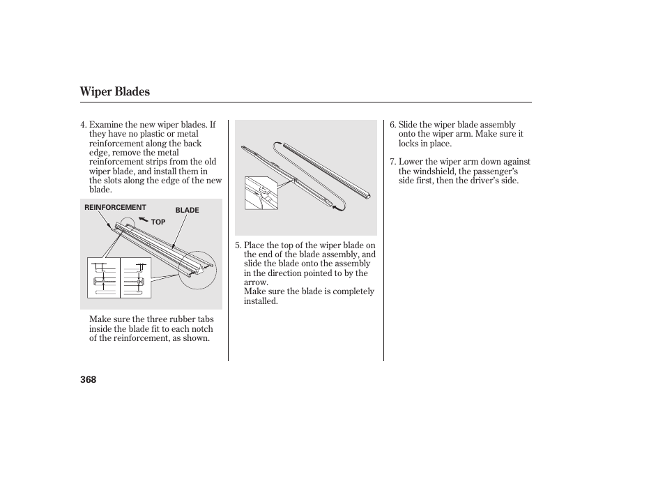 Wiper blades | HONDA 2010 CR-V User Manual | Page 374 / 446