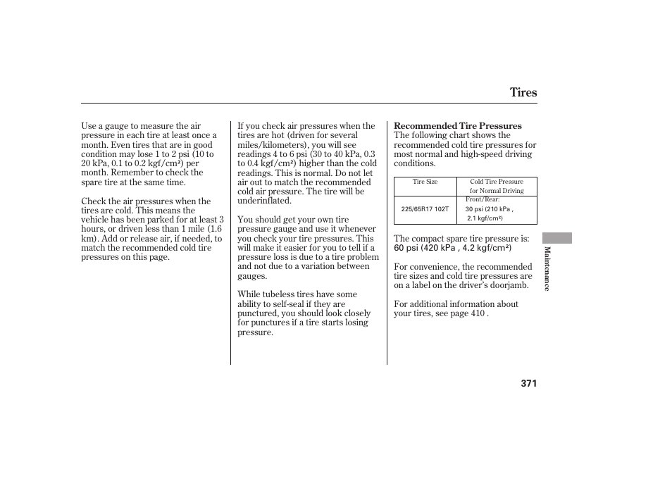 Tires | HONDA 2010 CR-V User Manual | Page 377 / 446