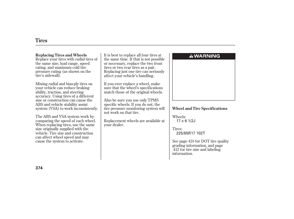 Tires | HONDA 2010 CR-V User Manual | Page 380 / 446